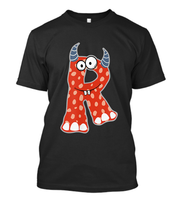 Alphabet R Monster Polka Dots Fun Scary Cute Creature Initial Monogram T-Shirt