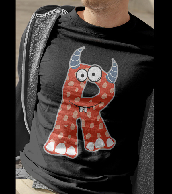 Alphabet R Monster Polka Dots Fun Scary Cute Creature Initial Monogram T-Shirt