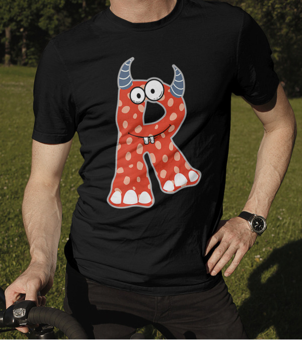 Alphabet R Monster Polka Dots Fun Scary Cute Creature Initial Monogram T-Shirt