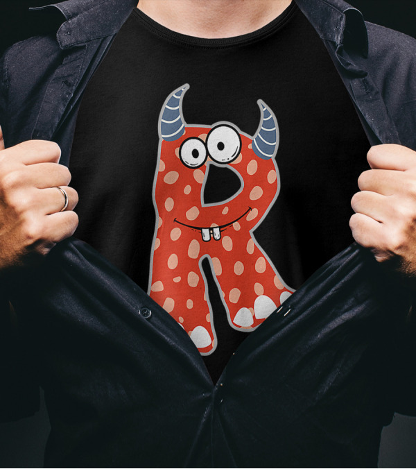 Alphabet R Monster Polka Dots Fun Scary Cute Creature Initial Monogram T-Shirt