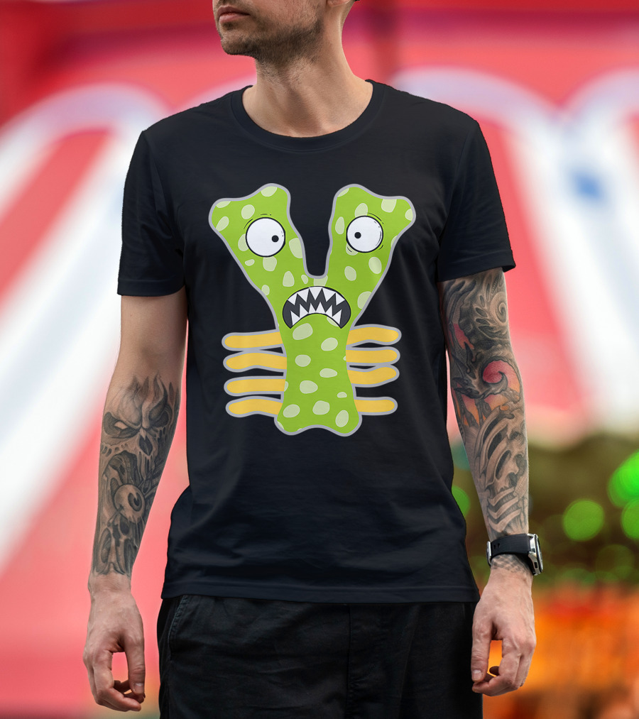 Alphabet Y Monster Cute Fun Scary Creature Polka Dot Green Monogram Initial T-Shirt