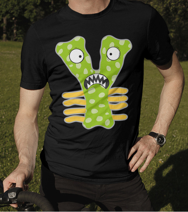 Alphabet Y Monster Cute Fun Scary Creature Polka Dot Green Monogram Initial T-Shirt