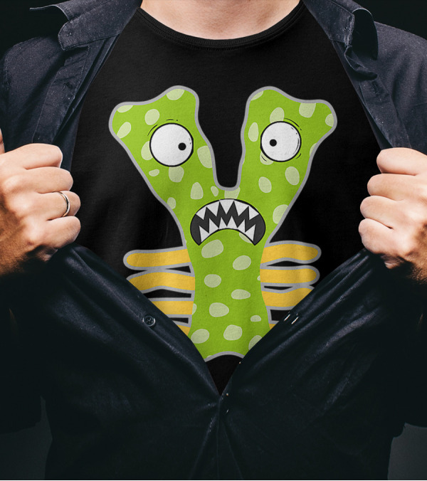 Alphabet Y Monster Cute Fun Scary Creature Polka Dot Green Monogram Initial T-Shirt