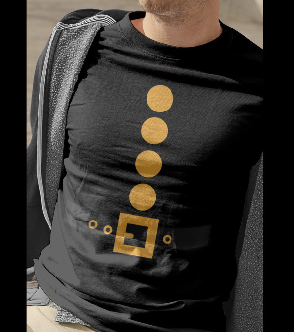 Navy Halloween Dwarf Costume Yellow Belt Buckle Buttons T-Shirt