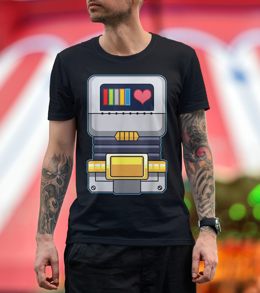 Halloween Lazy Robot Costume with Heart and Colorful Gauges T-Shirt