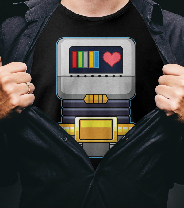 Halloween Lazy Robot Costume With Heart And Colorful Gauges T-Shirt