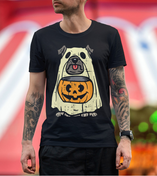 Premium T-Shirt: Pug Ghost Pumpkin Funny Halloween Costume Dog Owner Lover Ghostly Pug Jack-O-Lantern T-Shirt Pug Ghost Pumpkin Funny Halloween Costume Dog Owner Lover Ghostly Pug Jack-O-Lantern T-Shirt