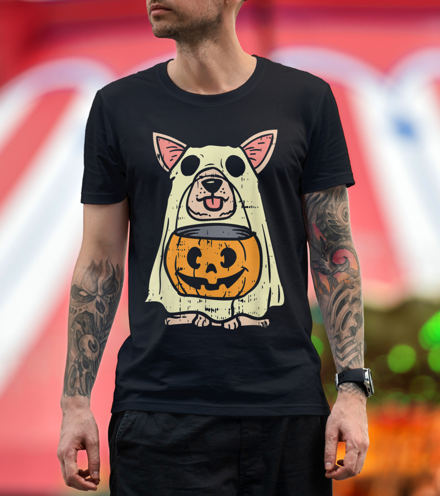 Chihuahua Halloween Ghost Costume with Pumpkin T-Shirt