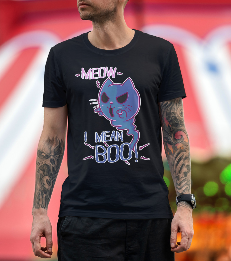 Meow I Mean Boo Funny Cat Ghost Costume Halloween T-Shirt