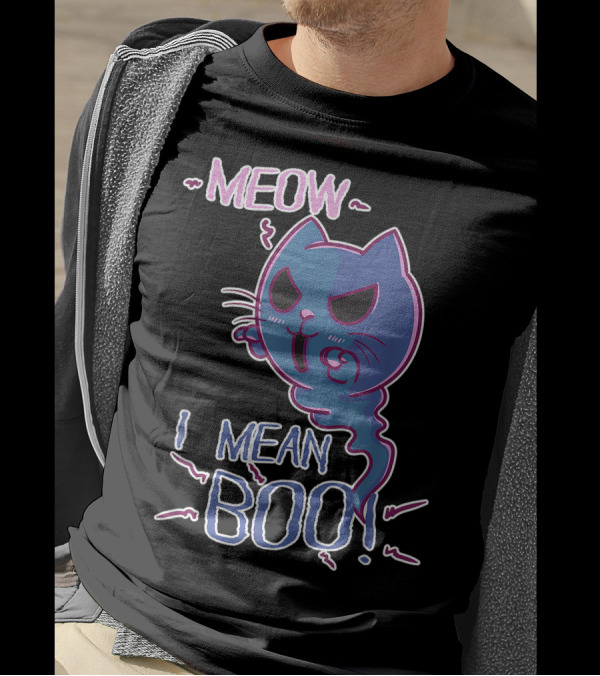 Meow I Mean Boo Funny Cat Ghost Costume Halloween T-Shirt
