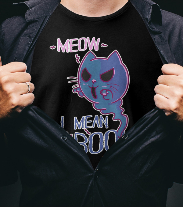 Meow I Mean Boo Funny Cat Ghost Costume Halloween T-Shirt
