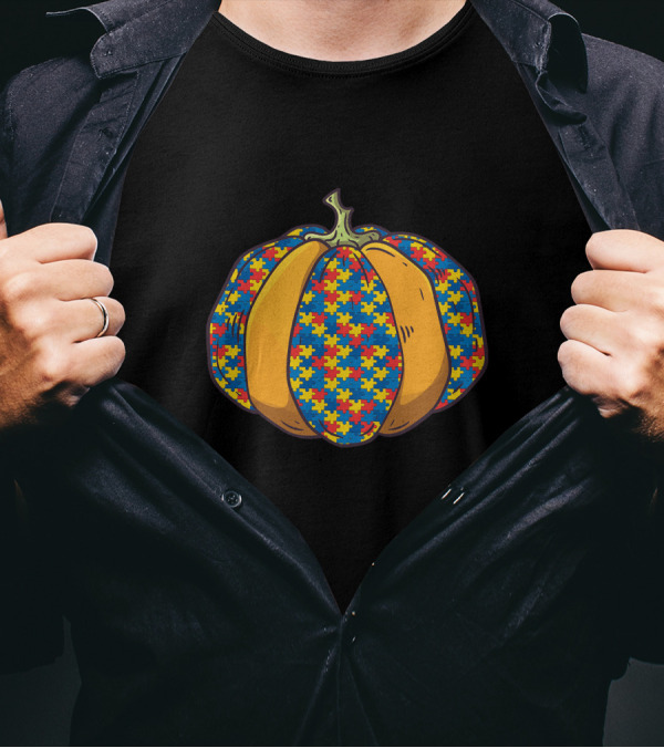 Halloween Autistic Pumpkin It's Ok To Be Different Puzzle T-Shirt