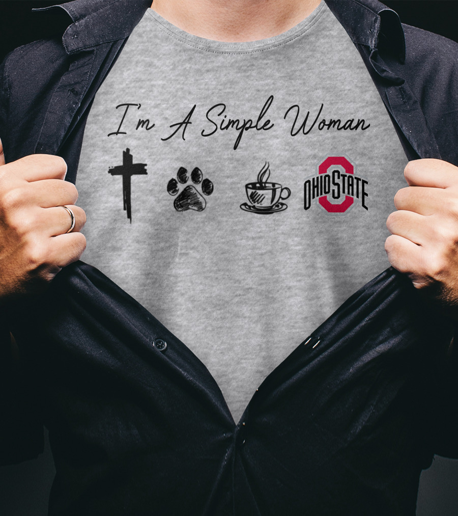 I'm A Simple Woman Cross Paw Coffee Ohio State T-Shirt