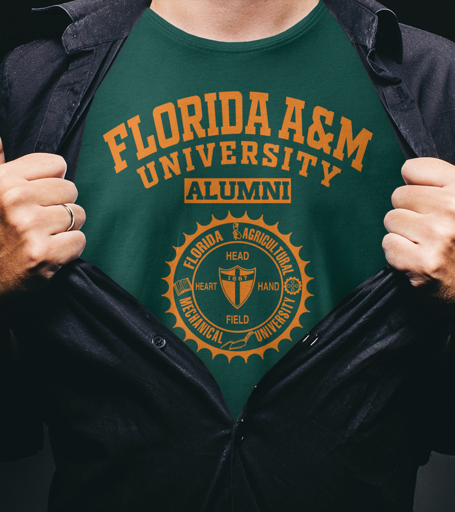 Florida A&M University Alumni 1887 Seal Head Heart Hand Field T-Shirt
