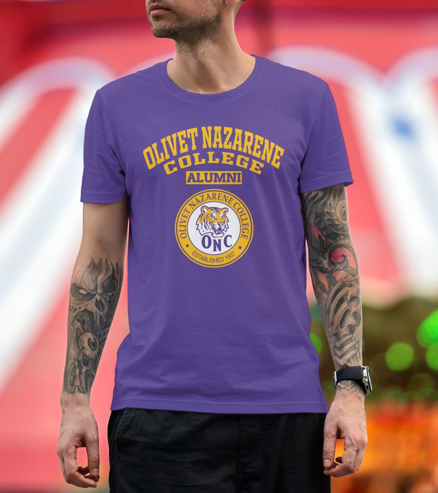 Olivet Nazarene College Alumni Tiger ONC Established 1907 Purple Yellow T-Shirt