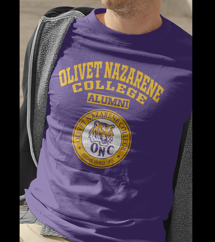 Olivet Nazarene College Alumni Tiger ONC Established 1907 Purple Yellow T-Shirt
