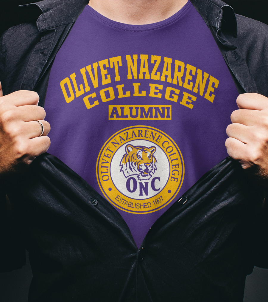Olivet Nazarene College Alumni Tiger ONC Established 1907 Purple Yellow T-Shirt