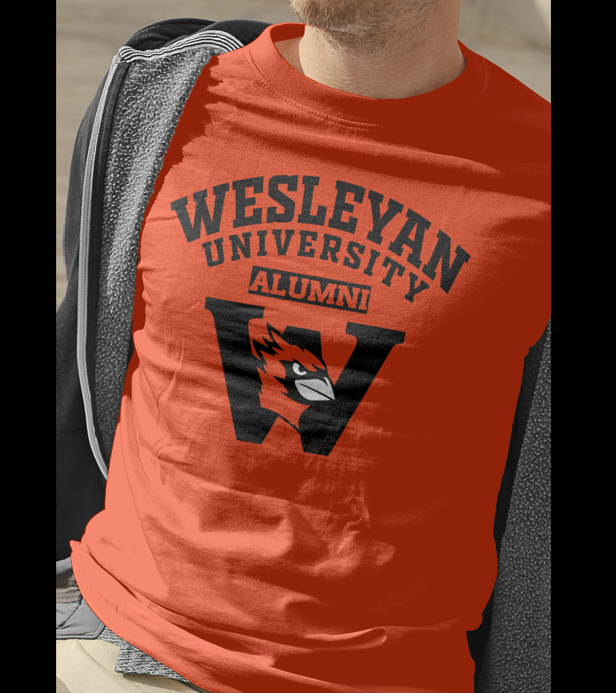 Wesleyan University Alumni Cardinal Logo W Letter Orange Background T-Shirt