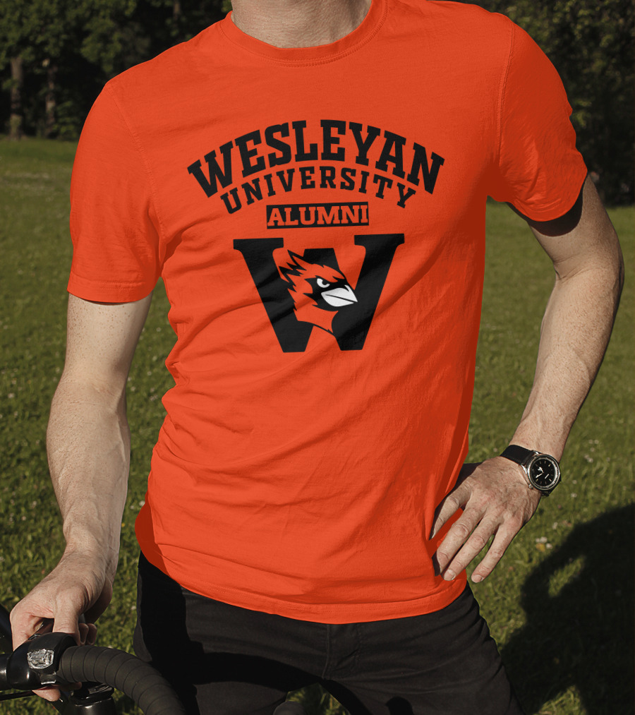 Wesleyan University Alumni Cardinal Logo W Letter Orange Background T-Shirt