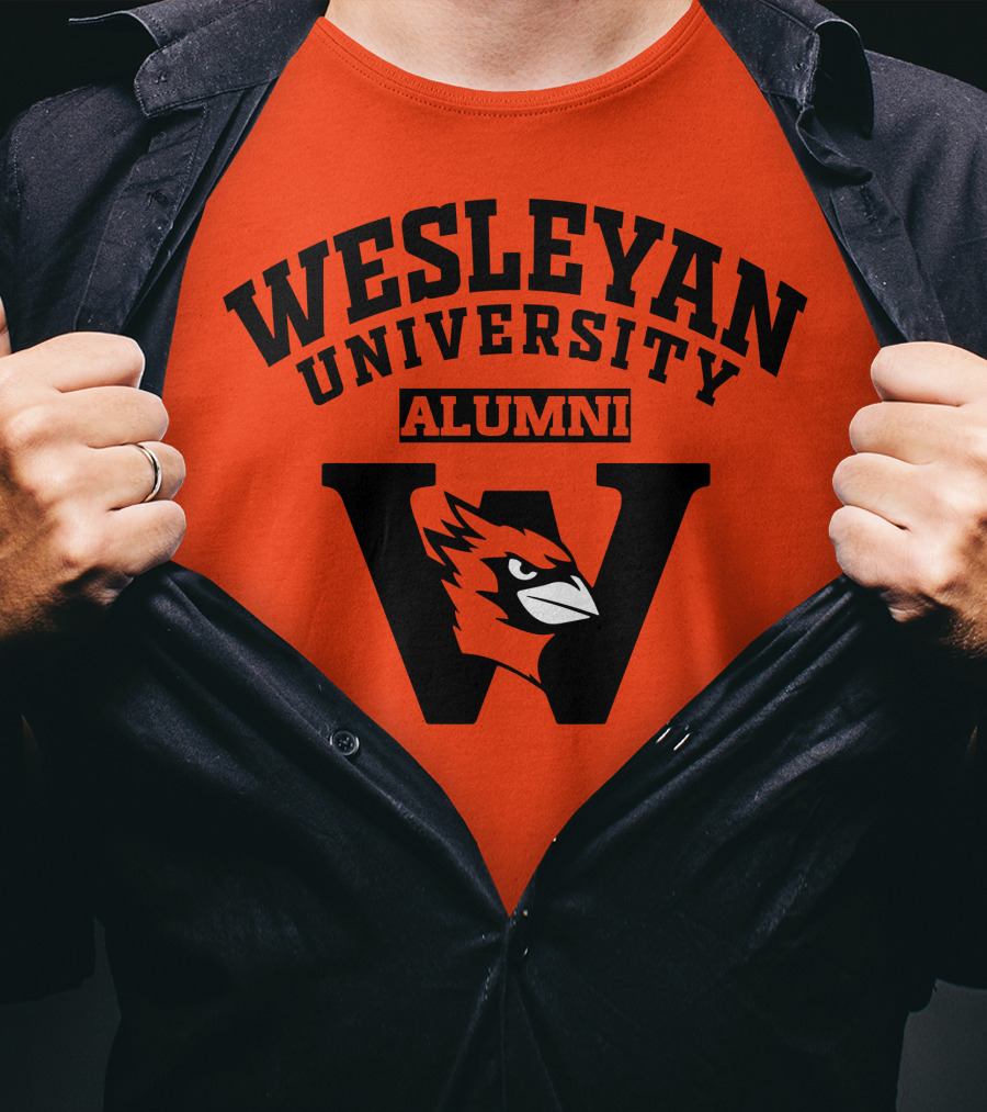 Wesleyan University Alumni Cardinal Logo W Letter Orange Background T-Shirt