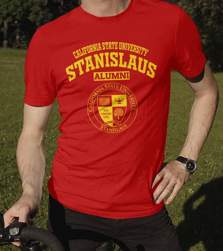 California State University Stanislaus Alumni Emblem With Vox Veritas Vita Shield T-Shirt