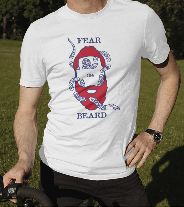 Fear The Beard Snake Pattern Red And Blue T-Shirt