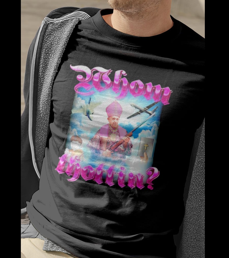 Whom Thottin Priest Holding Rifle With Airplanes And Clouds T-Shirt