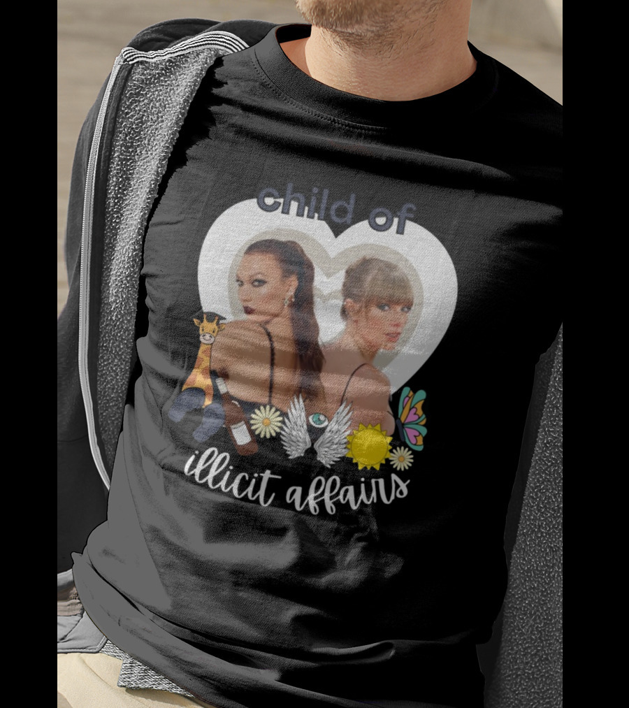 Child Of Illicit Affairs Heart Frame Butterfly Wings Flowers Giraffe And Wine Bottle T-Shirt