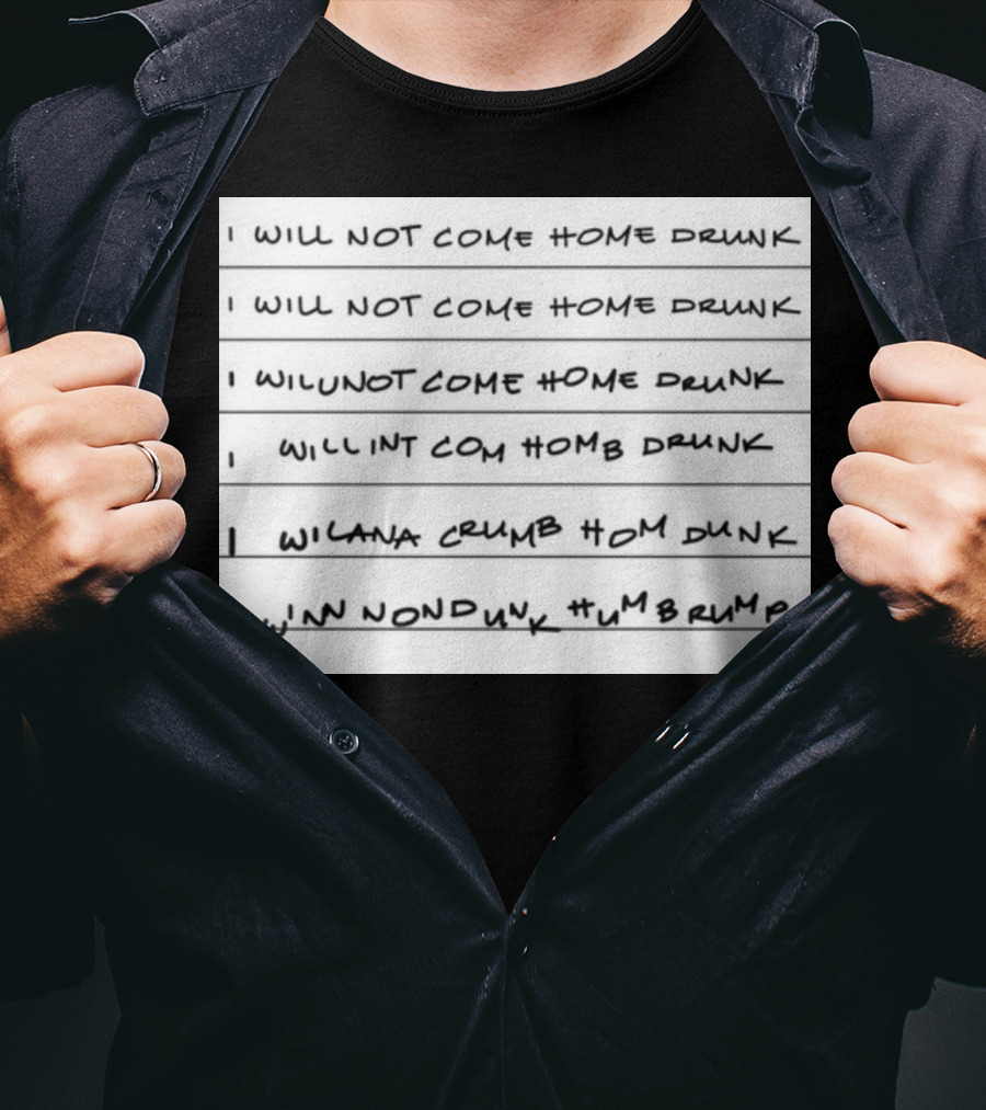 I Will Not Come Home Drunk Repeatedly Scribbled WILNOTCOMEHOME WILNACRUMB T-Shirt