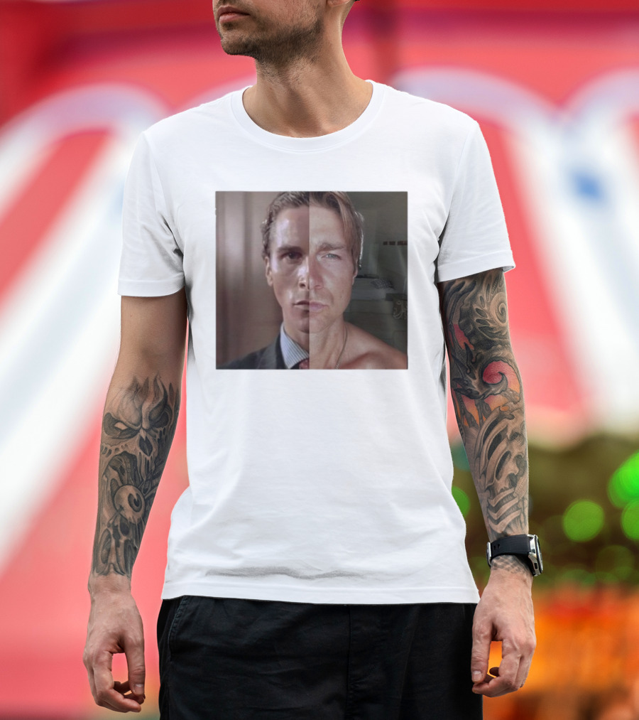 Jeremy Fragrance Compared With Young Christian Bale Face Split Room Background T-Shirt