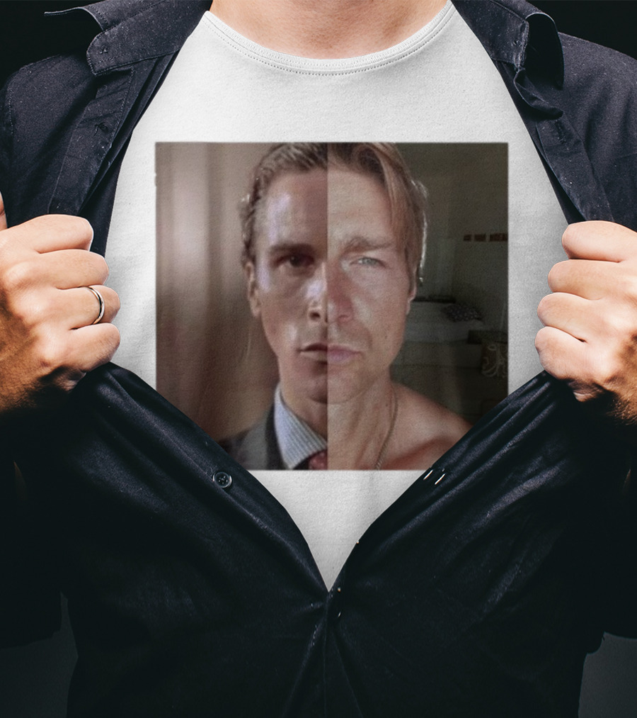 Jeremy Fragrance Compared With Young Christian Bale Face Split Room Background T-Shirt
