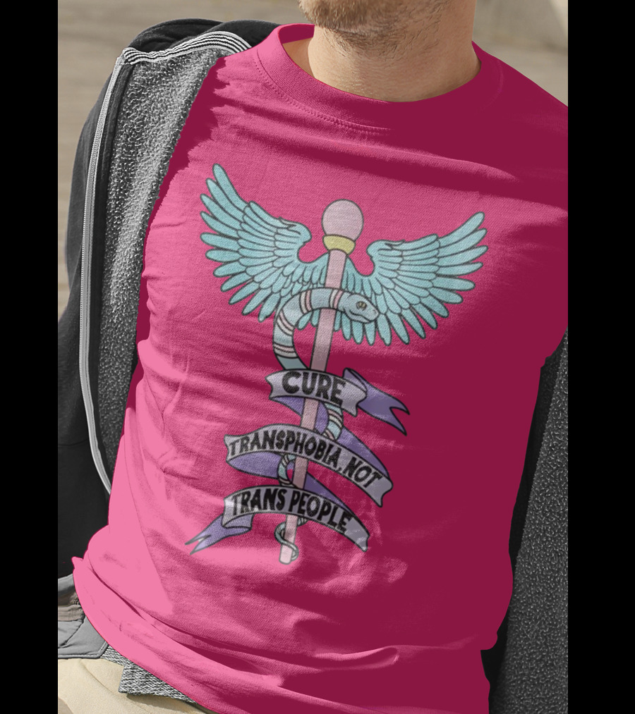 Target Pride Abprallen Cure Transphobia Not Trans People Caduceus Wings Snake Staff T-Shirt