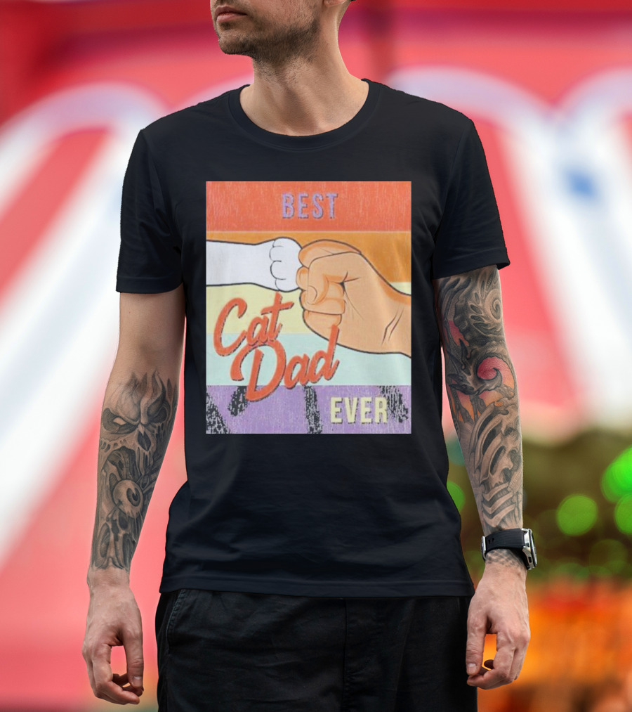 Best Cat Dad Ever Vintage Retro Rainbow Fist Bump T-Shirt