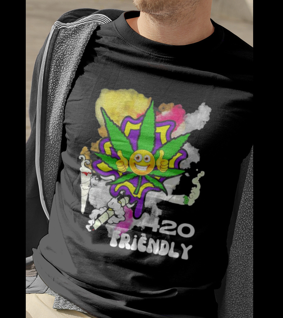 420 Friendly Happy Stoner Leaf With Smiley Face And Colorful Smoke T-Shirt