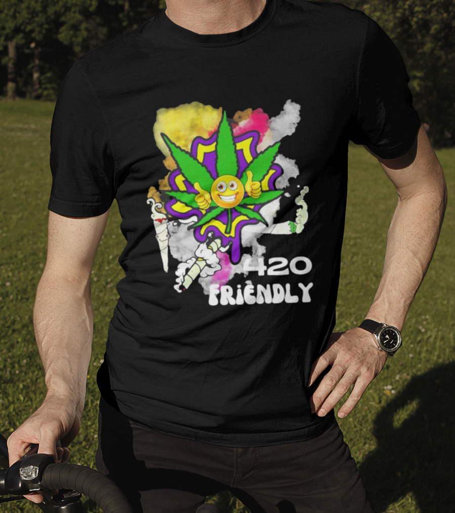 420 Friendly Happy Stoner Leaf With Smiley Face And Colorful Smoke T-Shirt