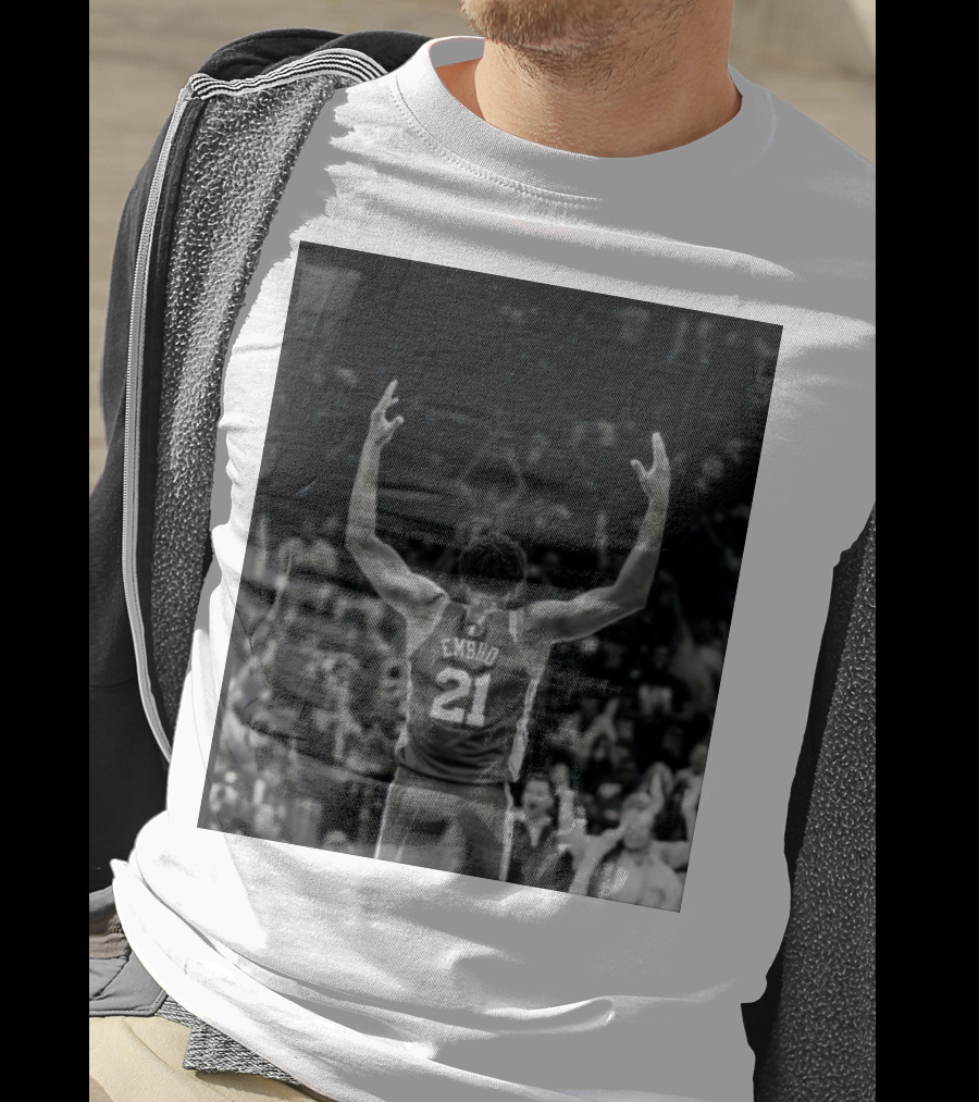 Joel Troel Embiid 21 Basketball Celebration Back View T-Shirt