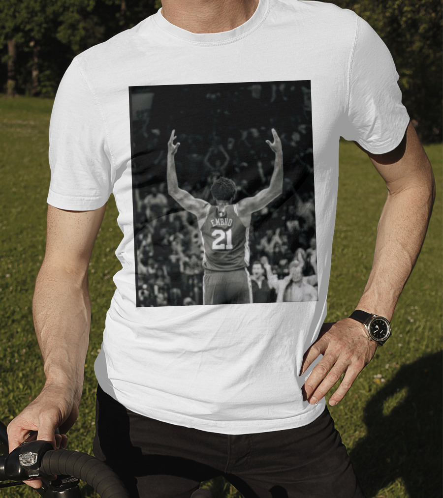 Joel Troel Embiid 21 Basketball Celebration Back View T-Shirt