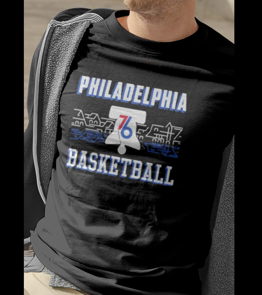 Philadelphia 76ers Liberty Bell Skyline Basketball Black City Series T-Shirt