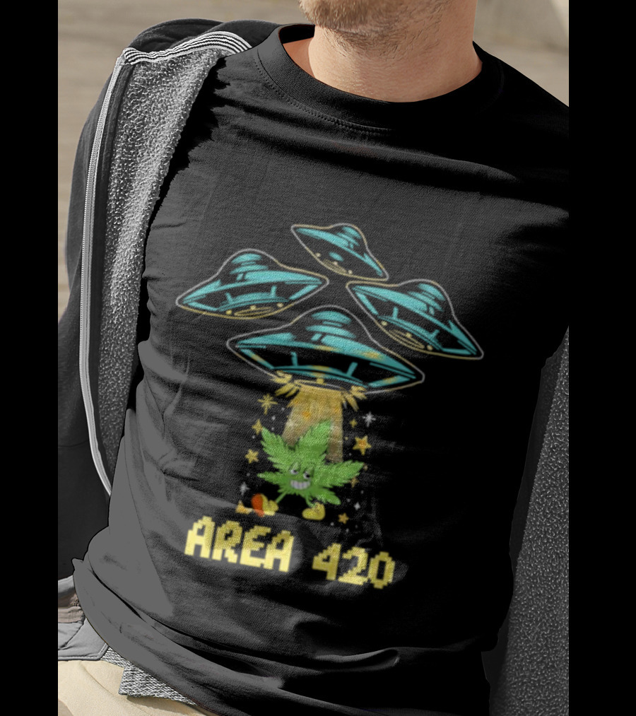 Area 420 UFO Weed Leaf Extraterrestrial Vibe T-Shirt