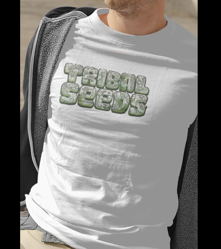 Green Tribal Seeds Cute Logo Textured Lettering T-Shirt