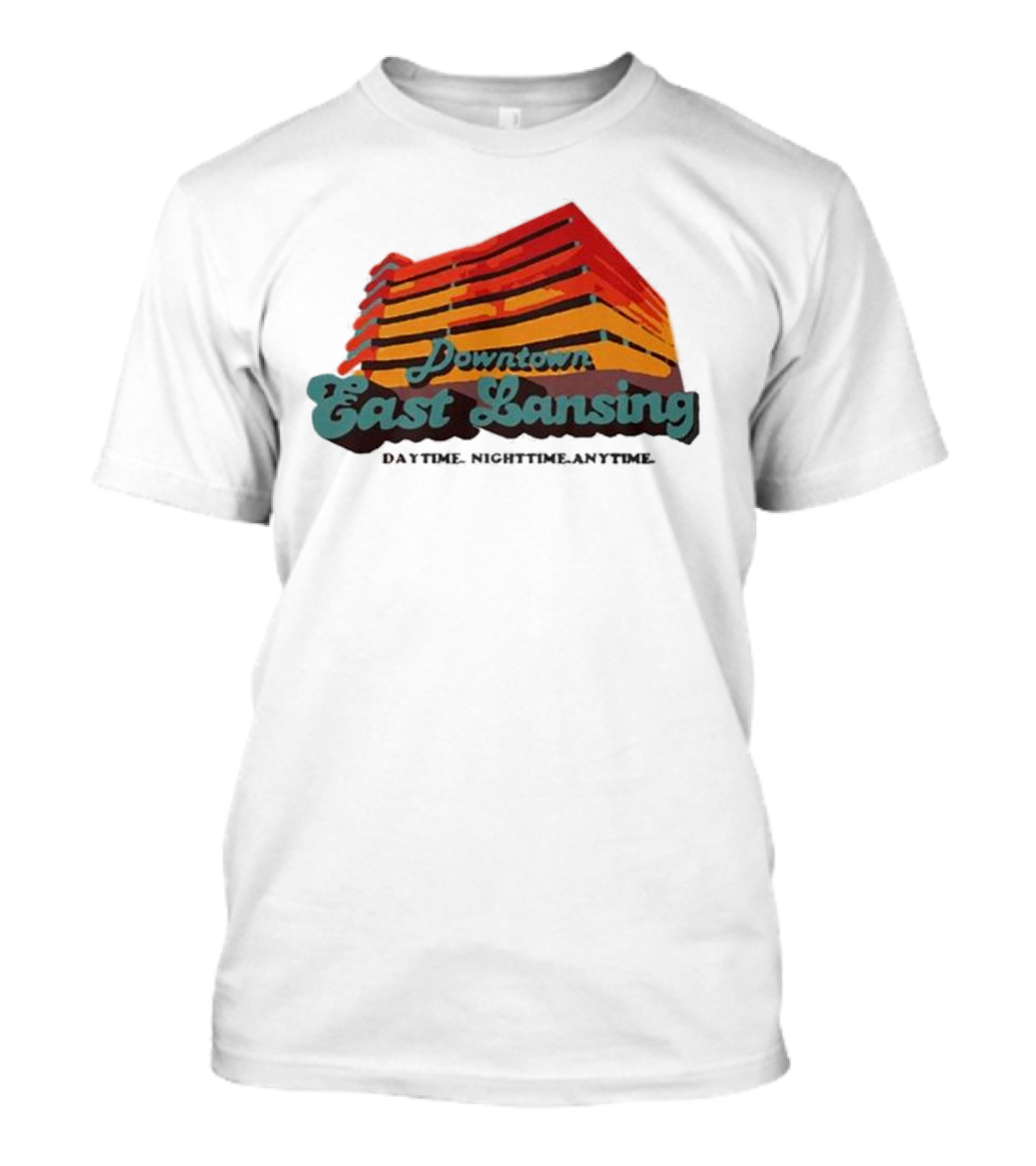 Downtown East Lansing Daytime Nighttime Anytime Retro Skyline T-Shirt