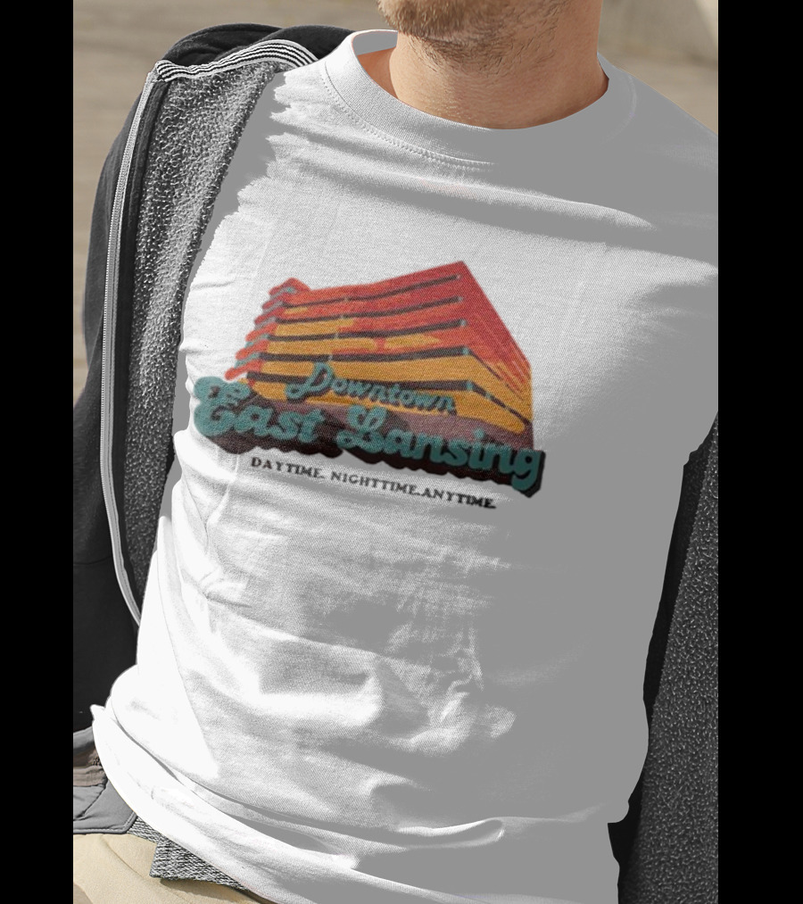 Downtown East Lansing Daytime Nighttime Anytime Retro Skyline T-Shirt