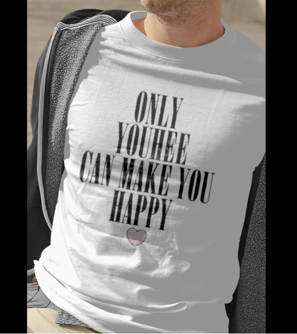 Only Youhee Can Make You Happy Black Background Pink Heart T-Shirt