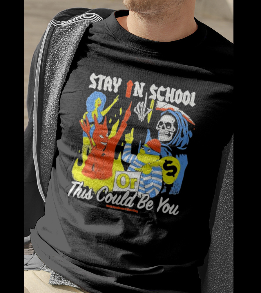 Stay In School Or This Could Be You Red Devil Skeleton Bart Simpson Style Mark Gonzales X Deaton Chris Anthony T-Shirt