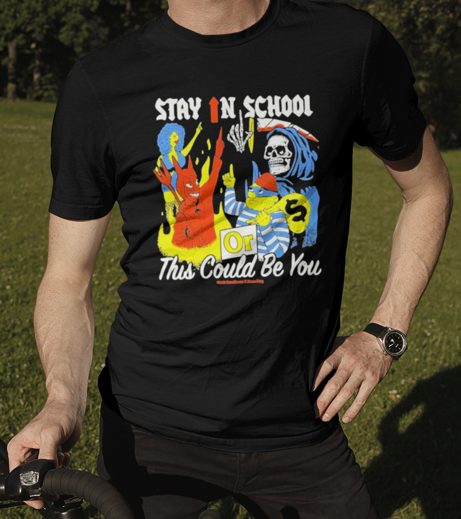 Stay In School Or This Could Be You Red Devil Skeleton Bart Simpson Style Mark Gonzales X Deaton Chris Anthony T-Shirt