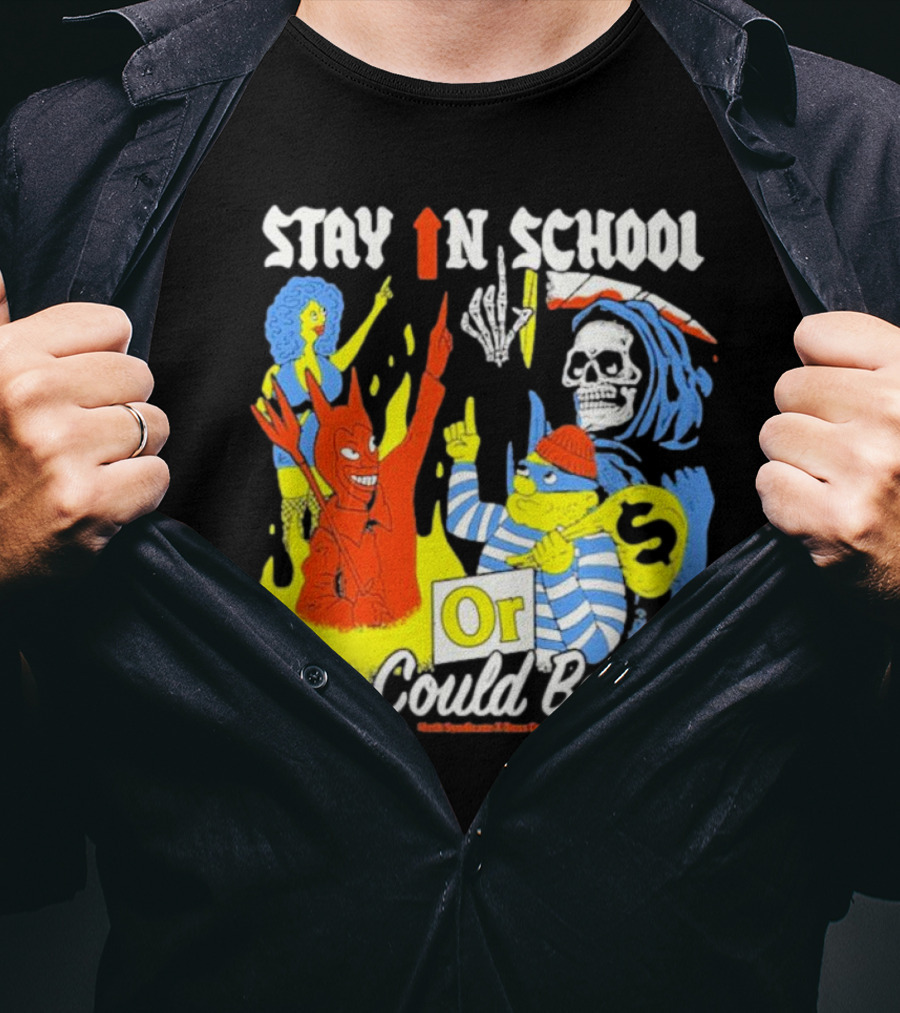 Stay In School Or This Could Be You Red Devil Skeleton Bart Simpson Style Mark Gonzales X Deaton Chris Anthony T-Shirt