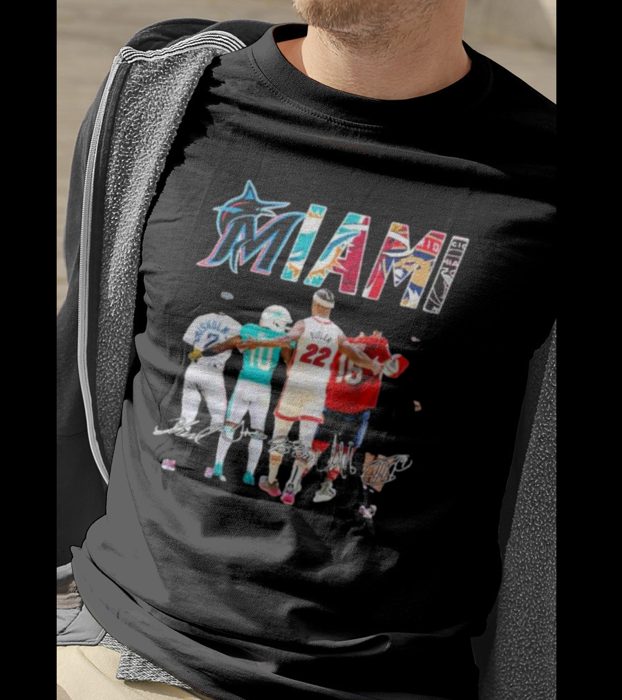 Miami Marlins Dolphins Heat Panthers Players Signatures T-Shirt