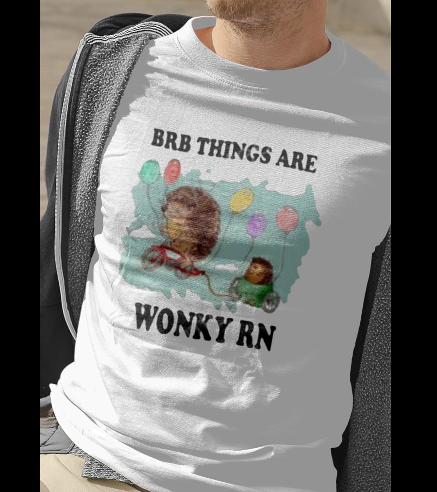Brb Things Are Wonky Rn Hedgehog Balloons Bicycle Justin's Art Store T-Shirt