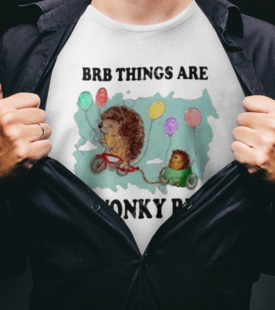 Brb Things Are Wonky Rn Hedgehog Balloons Bicycle Justin's Art Store T-Shirt