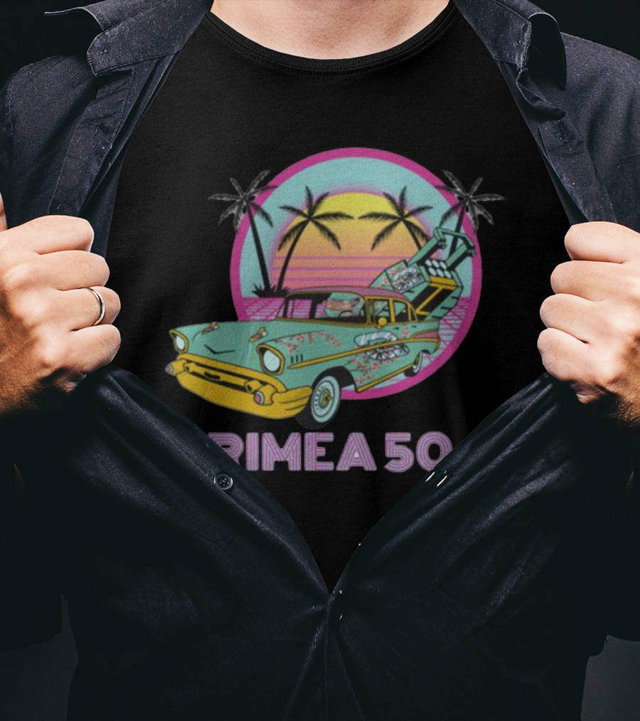 CRIMEA 50 NAFO HIMARS Vintage Sunset Car Scene T-Shirt